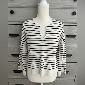 LOFTStriped Black and White Sweater with Button Accents
